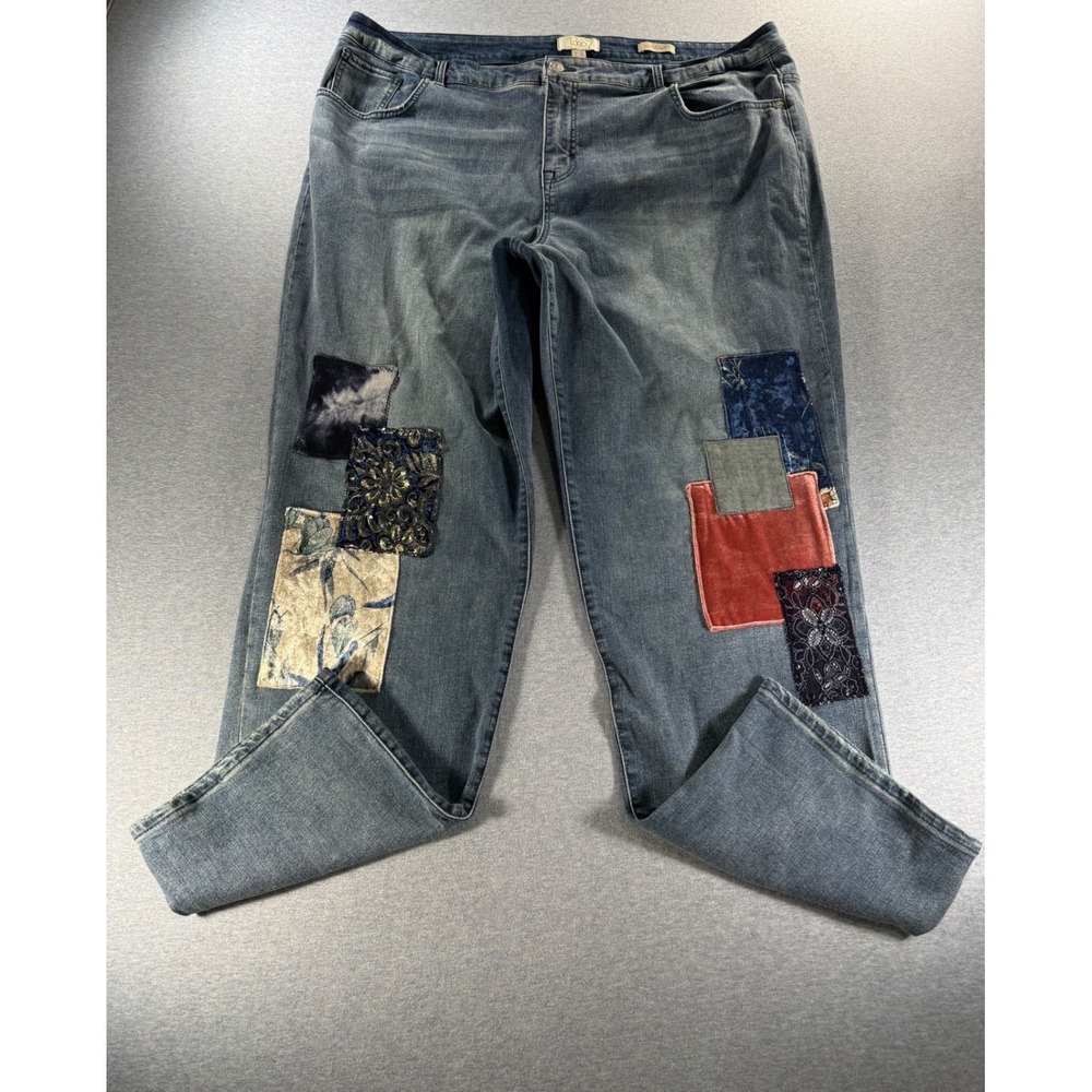 LOGO Lori Goldstein Jeans Womens 22W Tall Patchwork Velvet Lace Boho Boyfriend